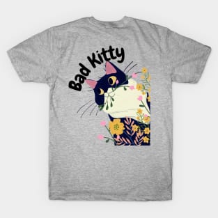 Bad Kitty In Flower Garden T-Shirt